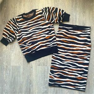 Ann Taylor Black and Orange Zebra Print Skirt Set